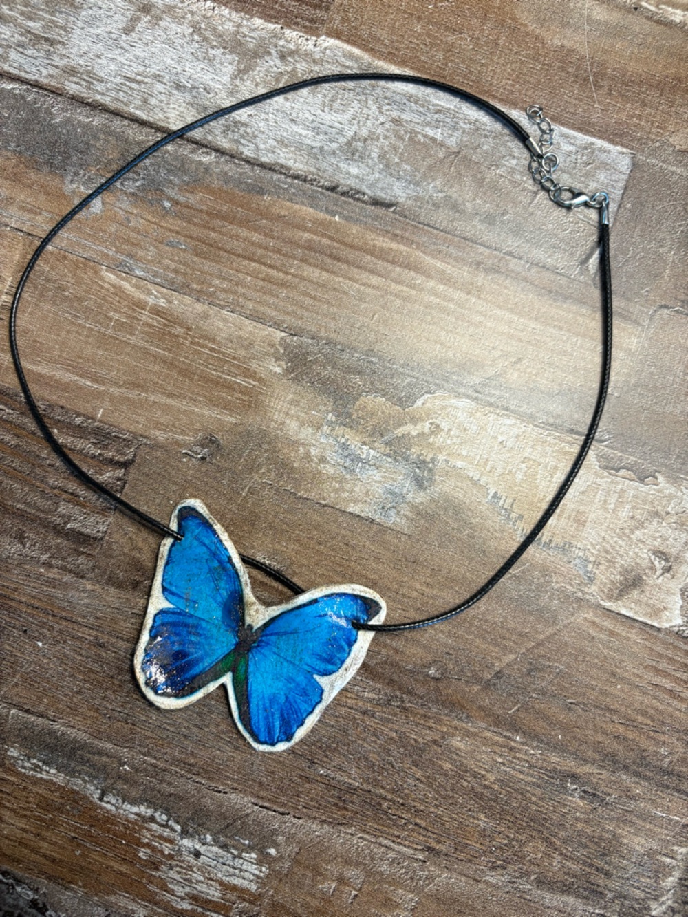 Blue Butterfly leather Necklace